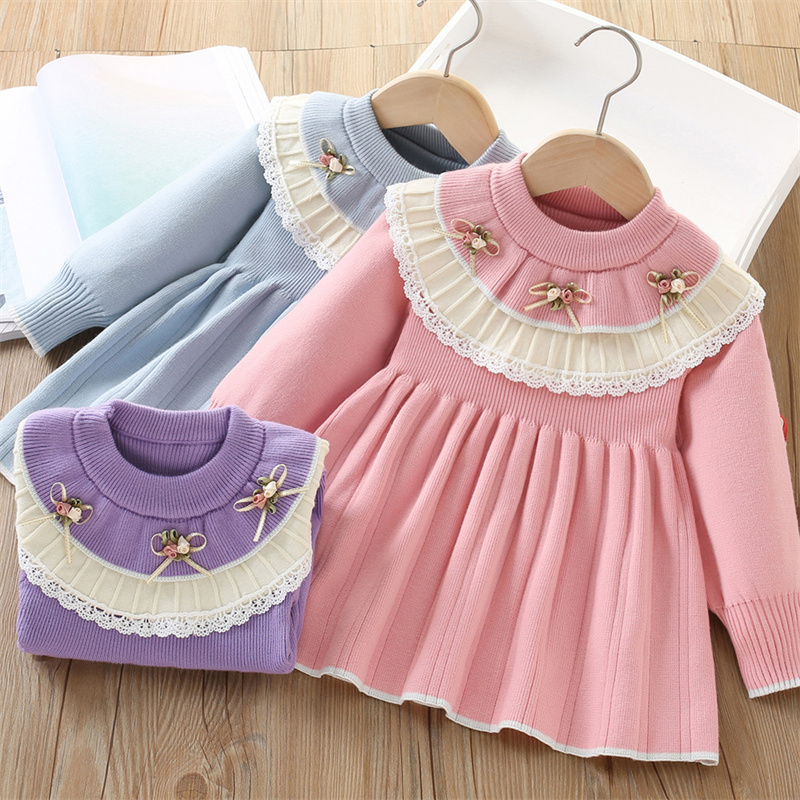 Baby Clothing Jumpers - Bebê meninas vestido de malha crianças