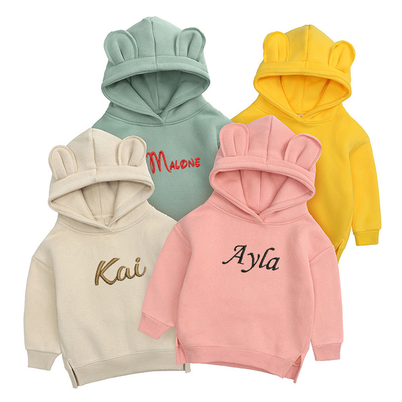 Baby Clothing Jumpers - Bordado personalizado crianças urso hoodie nome